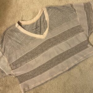 We The Free Gray and Cream Short Sleeve Tee